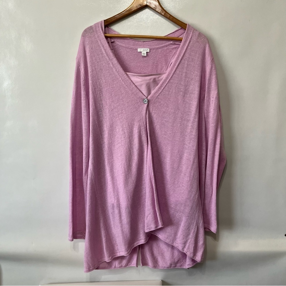 Pure Jill Lilac Purple Linen Cotton Cardigan & Tank Top Set